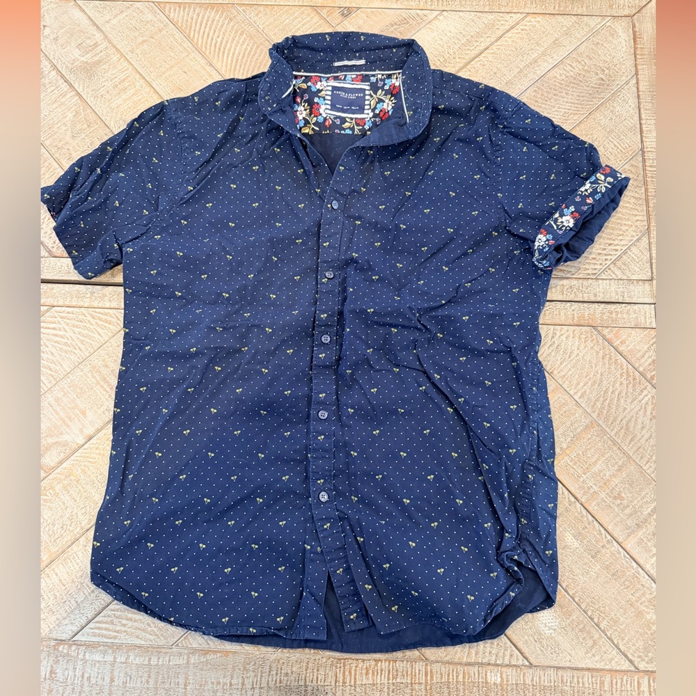 Denim & Flower Navy Shirt with Yellow Dots